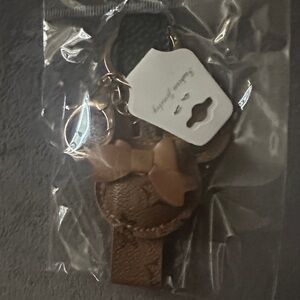 Tan Leather Keychain with Bow